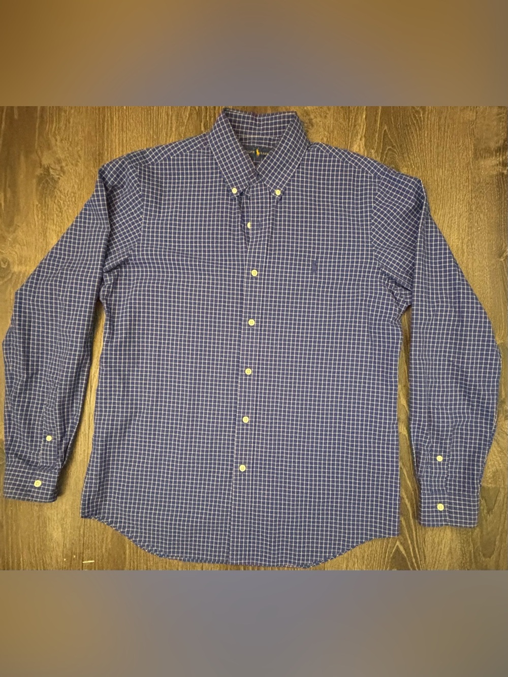 Ralph Lauren Blue and White Check Button-Down Shirt